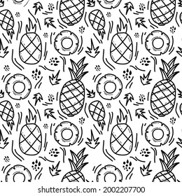 pineapple line black and white doddle pattern seamless background
