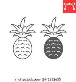 Icono de línea de piña y glifo, verano y comida, icono de vector de ananas, gráficos vectoriales, signo de contorno de trazo editable, eps 10.