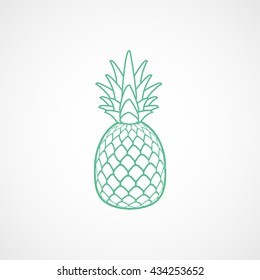 Pineapple Line Green Icon On White Background