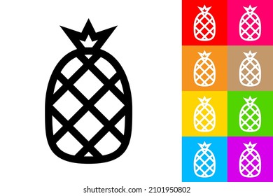 Pineapple. Line Icon With Different Color Background.