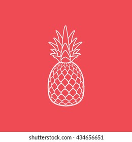 Pineapple Line Icon On Red Background