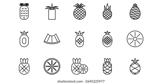 Ilustración de paquete de iconos de línea de piña