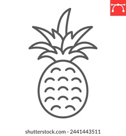 Pineapple line icon, summer and food, ananas vector icon, vector graphics, editable stroke outline sign, eps 10.