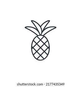 Pineapple line icon vector illustration. Linear contour exotic tropical fruit. Black silhouette on white background. Healthy organic food logo