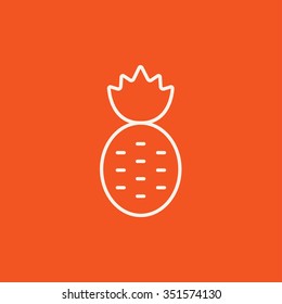 Pineapple line icon for web, mobile and infographics. Vector white icon isolated on red background.