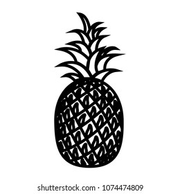 Pineapple line icon. Whole ripe pineapple fruit with leaves. Vector Illustration