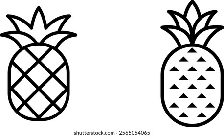 "Pineapple Line Icons: Tropical Vector Set for Fruit, Food, and Summer Designs"