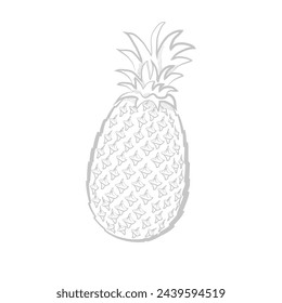 Piña, línea boceto de ananas, fruta tropical entera con ilustración vectorial de hoja