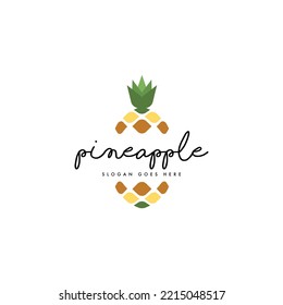 Konzept für das Design von Ananas-Logos für Unternehmen und Branding. Vorlage für frisches Obst-Logo, Vektorgrafik. Vorlage für Ananas-Logo