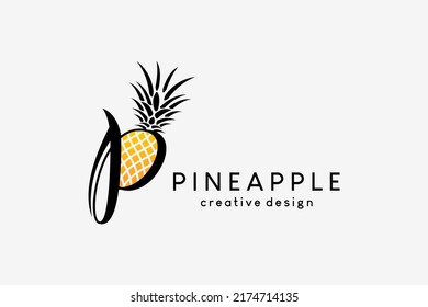 Pineapple logo design with a creative concept combined with the letter P