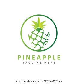 Diseño de logotipos de piña, vectores de fruta frescos, ilustración de plantación, etiqueta de marca de productos de frutas