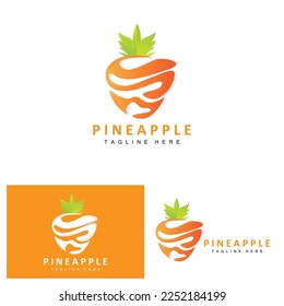 Diseño de logotipos de piña, vectores de fruta frescos, ilustración de plantación, etiqueta de marca de productos de frutas