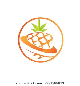 Diseño de logotipos de piña, vectores de fruta frescos, ilustración de plantación, etiqueta de marca de productos de frutas