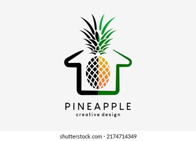 Pineapple logo design, pineapple icon combined with a house icon with a colorful concept on one side
