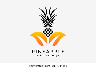 Pineapple logo design, pineapple icon combined with leaf icon in a creative concept