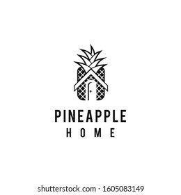 A pineapple logo design template. Awesome a pineaple with door home logo. A pineaple with door home lineart logotype.