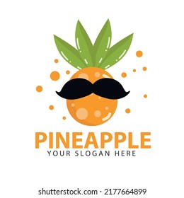 pineapple logo with a healthy and fit mustache pineapple design. Fruit juice logo vector design