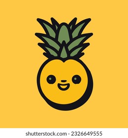 Pineapple logo. Isolated pineapple on yellow background