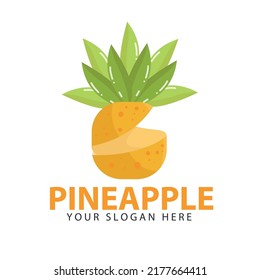 pineapple logo with pineapple shape cut in the middle. Fruit logo vector design