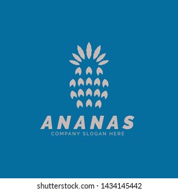 Pineapple Logo Template. Abstract Fruit Vector Design. Geometric Food Colored Illustration