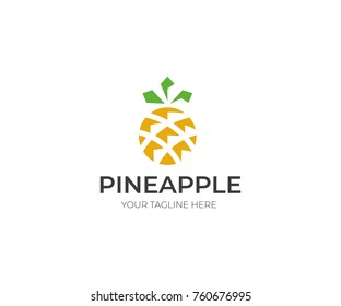 Pineapple Logo Template. Abstract Fruit Vector Design. Geometric Food Colored Illustration