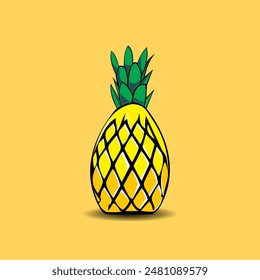 Pineapple logo vector, flat icon of pineapple in yellow background
