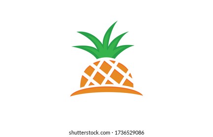 Pineapple logo vector, Half of pineapple or ananas fresh fruit logo design illustration on white background