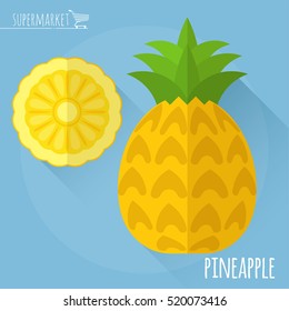 Pineapple.  Long shadow flat design vector icon.