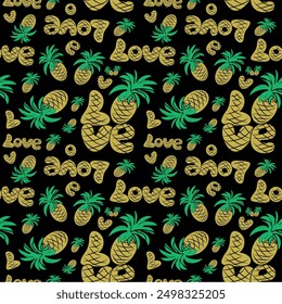 Patrón sin fisuras de amor de piña. Diseño de impresión de Vector. Texto Inspirado En Ananas. Diversión y estampados románticos, bueno para el Sentimiento de vacaciones. 