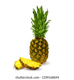 Pineapple low poly. Fresh, nutritious and tasty ananas. Symbols of fruits. Elements for label design. Vector illustration. Fruits ingredients in triangulation technique. 