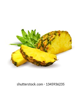 Pineapple low poly. Fresh, nutritious and tasty pineapple. Symbols of fruits. Elements for label design. Pineapple in triangulation technique. 