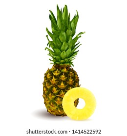 Pineapple low poly. Fresh, nutritious and tasty pineapple. Symbols of fruits. Elements for label design. Pineapple in triangulation technique. 