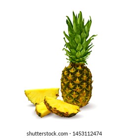 Pineapple low poly. Fresh, nutritious and tasty pineapple. Symbols of fruits. Elements for label design. Pineapple in triangulation technique. 