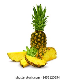 Pineapple low poly. Fresh, nutritious and tasty pineapple. Symbols of fruits. Elements for label design. Pineapple in triangulation technique. 