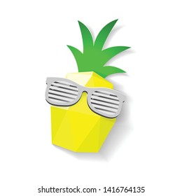 Pineapple low poly and paper art style with sunglasses - isolated on white background