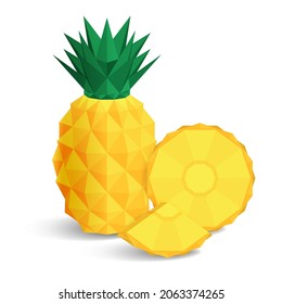 Estilo de polígono bajo de piña aislado en fondo blanco, ilustración de material vectorial.