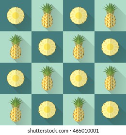 Pineapple in marine squares. Flat. Big pattern