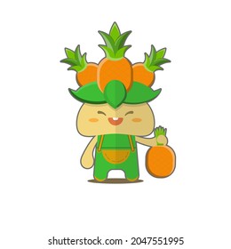 pineapple Mascot Graphic Vector Illustration, Nice Design For Fruits and Vegetables Theme, for boys, girls, kindergarten, preschool. cute, chibi, colorful visuals. for stickers, visual elements.