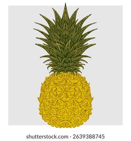 Pineapple. Mediterranean element, exotic tropical. Textured illustration with hand drawn sketch elements