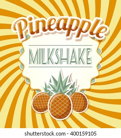 Pineapple milkshake label in retro style on twisted background