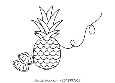 Pineapple minimal fruit drawing in modern continuous one line illustration