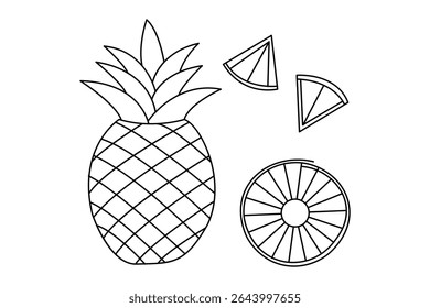 Pineapple minimal fruit drawing in modern continuous one line illustration