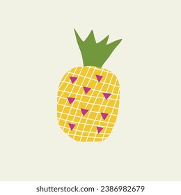 Pineapple in a minimalist cut-out style with texture elements in pleasant vintage colors.