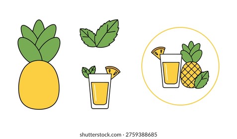 Pineapple Mint Cooler Line art creative abstract color vector design