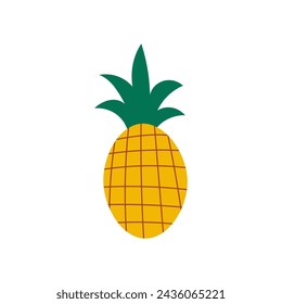 Pineapple modern vector illustration minimal design. Hand drawn tropical fruit in doodle style. Isolated element on white background