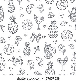 Pineapple mood doodle seamless pattern