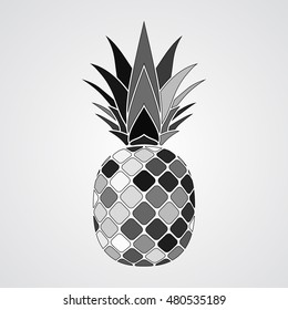 Pineapple mosaic icon. Tropical fruit isolated on white background. Symbol of food, sweet, exotic and summer, vitamin, healthy. Nature logo. Flat concept. Design element Vector illustration