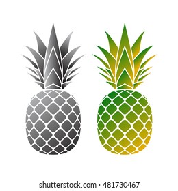 Pineapple mosaic icon. Tropical fruit isolated on white background. Symbol of food, sweet, exotic and summer, vitamin, healthy. Nature logo. 3D concept. Design element Vector illustration