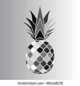 Pineapple mosaic icon. Tropical fruit isolated on white background. Symbol of food, sweet, exotic and summer, vitamin, healthy. Nature logo. Flat concept. Design element Vector illustration