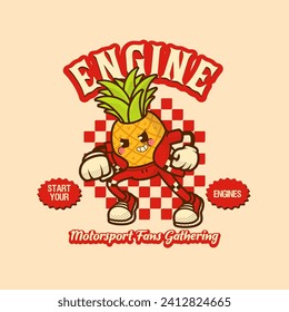 Pineapple Motorsport Mascot Logo Vintage and Retro